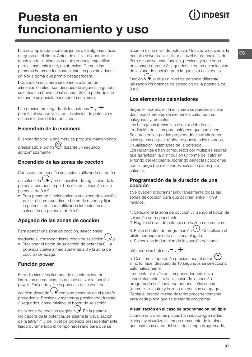 Puesta en funcionamiento y uso | Indesit VRO-632-TD-B User Manual | Page 31 / 84