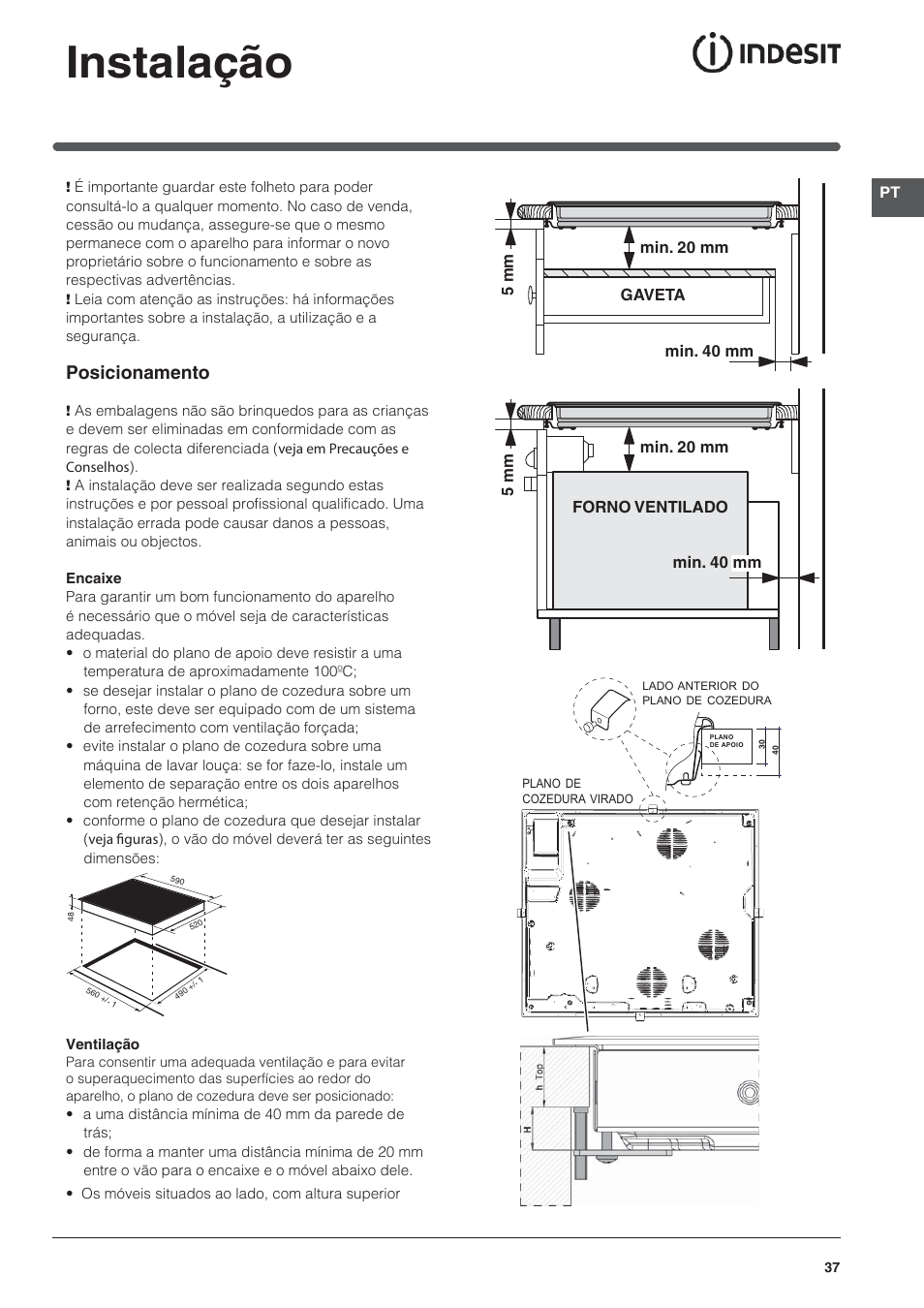 Instalação, Posicionamento | Indesit VRO-632-TD-B User Manual | Page 37 / 84
