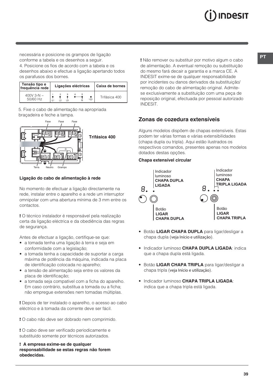 Zonas de cozedura extensíveis | Indesit VRO-632-TD-B User Manual | Page 39 / 84