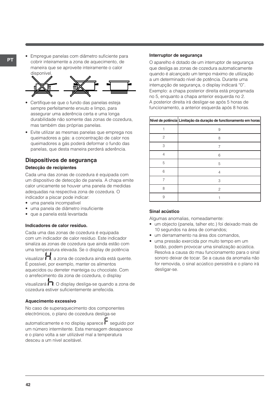 Dispositivos de segurança | Indesit VRO-632-TD-B User Manual | Page 42 / 84