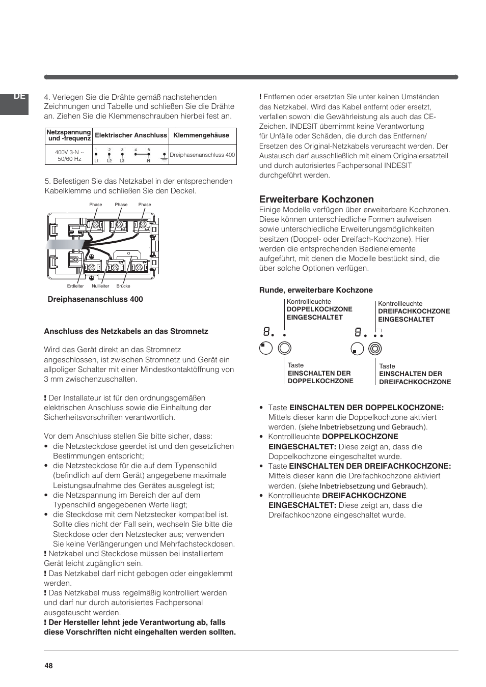 Erweiterbare kochzonen | Indesit VRO-632-TD-B User Manual | Page 48 / 84