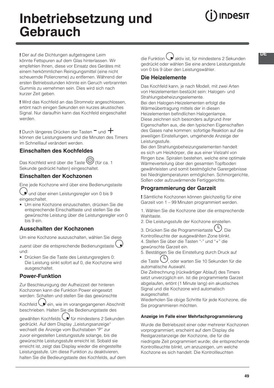 Inbetriebsetzung und gebrauch | Indesit VRO-632-TD-B User Manual | Page 49 / 84