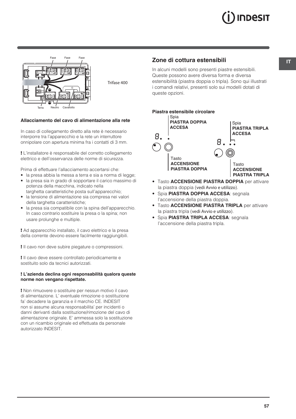 Zone di cottura estensibili | Indesit VRO-632-TD-B User Manual | Page 57 / 84
