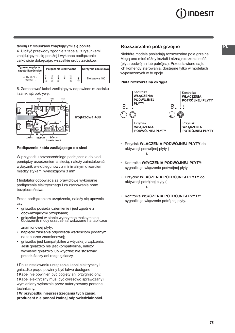 Rozszerzalne pola grzejne | Indesit VRO-632-TD-B User Manual | Page 75 / 84