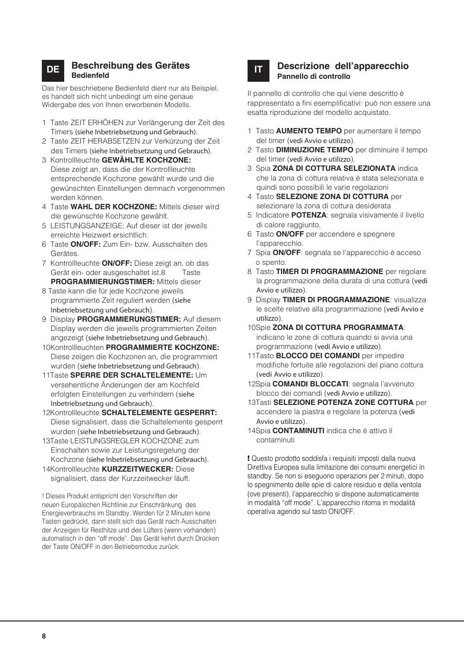Descrizione dell’apparecchio, De beschreibung des gerätes | Indesit VRO-632-TD-B User Manual | Page 8 / 84