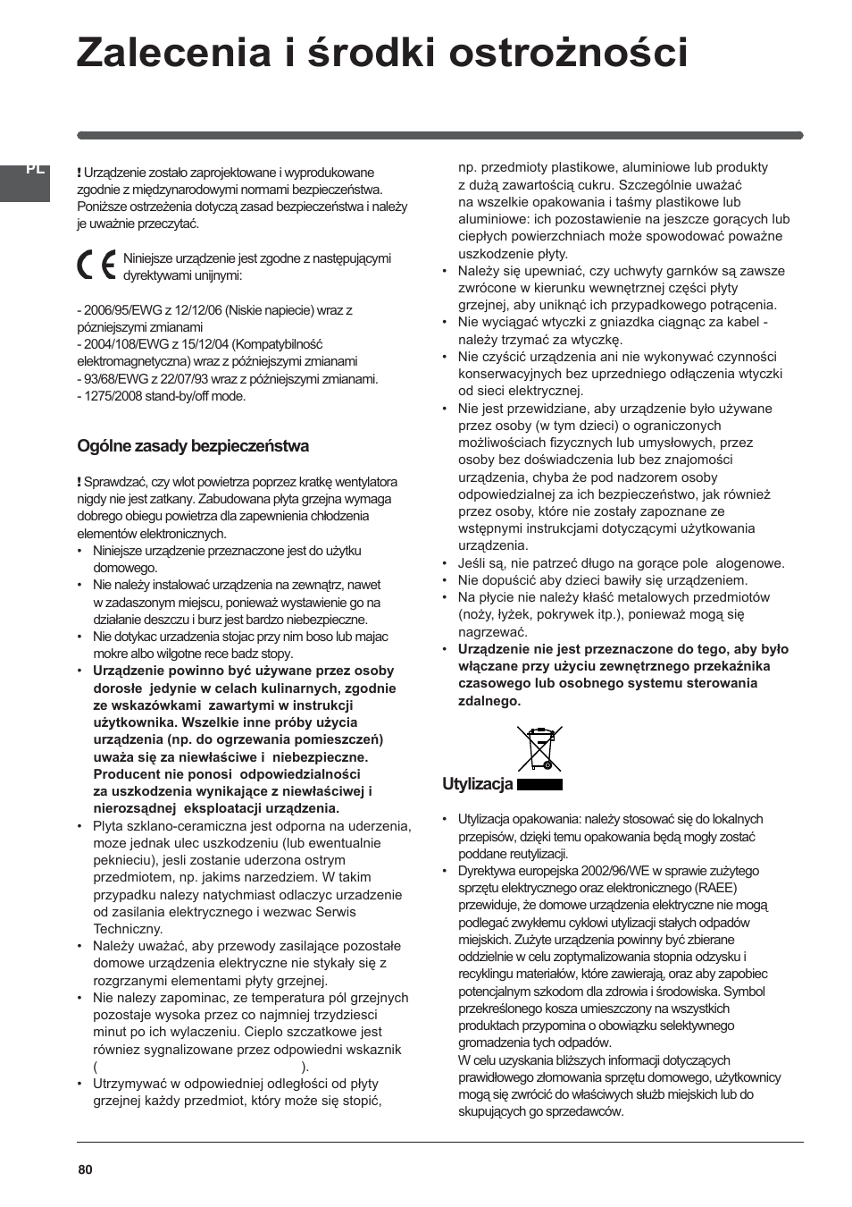 Zalecenia i środki ostrożności | Indesit VRO-632-TD-B User Manual | Page 80 / 84