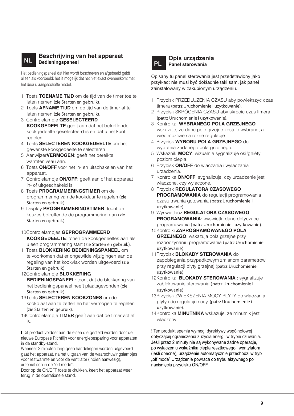 Nl beschrijving van het apparaat, Pl opis urządzenia | Indesit VRO-632-TD-B User Manual | Page 9 / 84