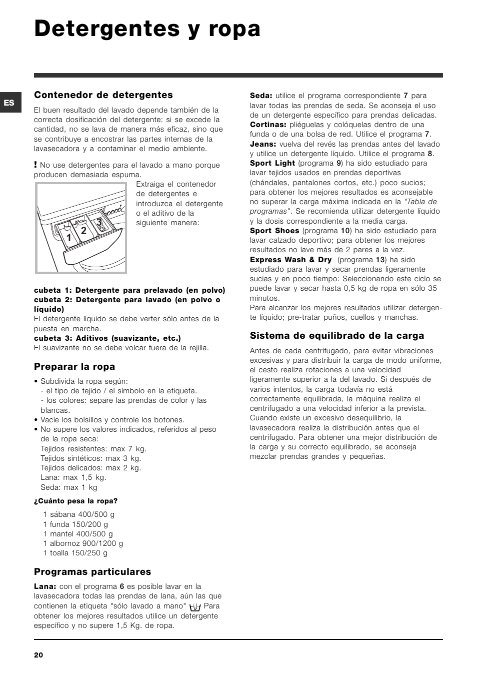 Detergentes y ropa | Indesit IWDE-7125-S-(EU) User Manual | Page 20 / 48