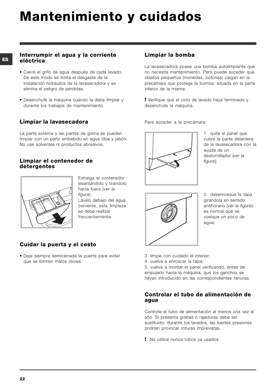 Mantenimiento y cuidados | Indesit IWDE-7125-S-(EU) User Manual | Page 22 / 48