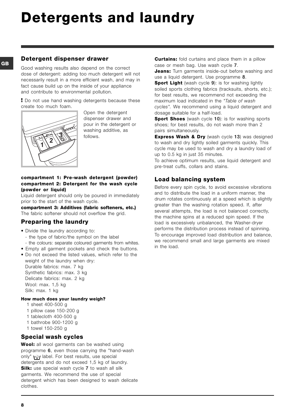 Detergents and laundry | Indesit IWDE-7125-S-(EU) User Manual | Page 8 / 48