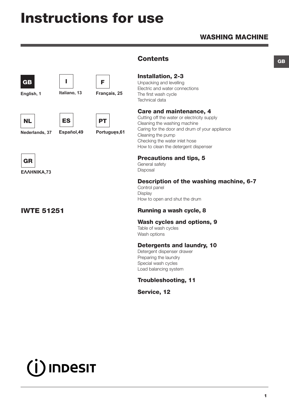 Indesit IWTE-51251-ECO-(EU) User Manual | 84 pages