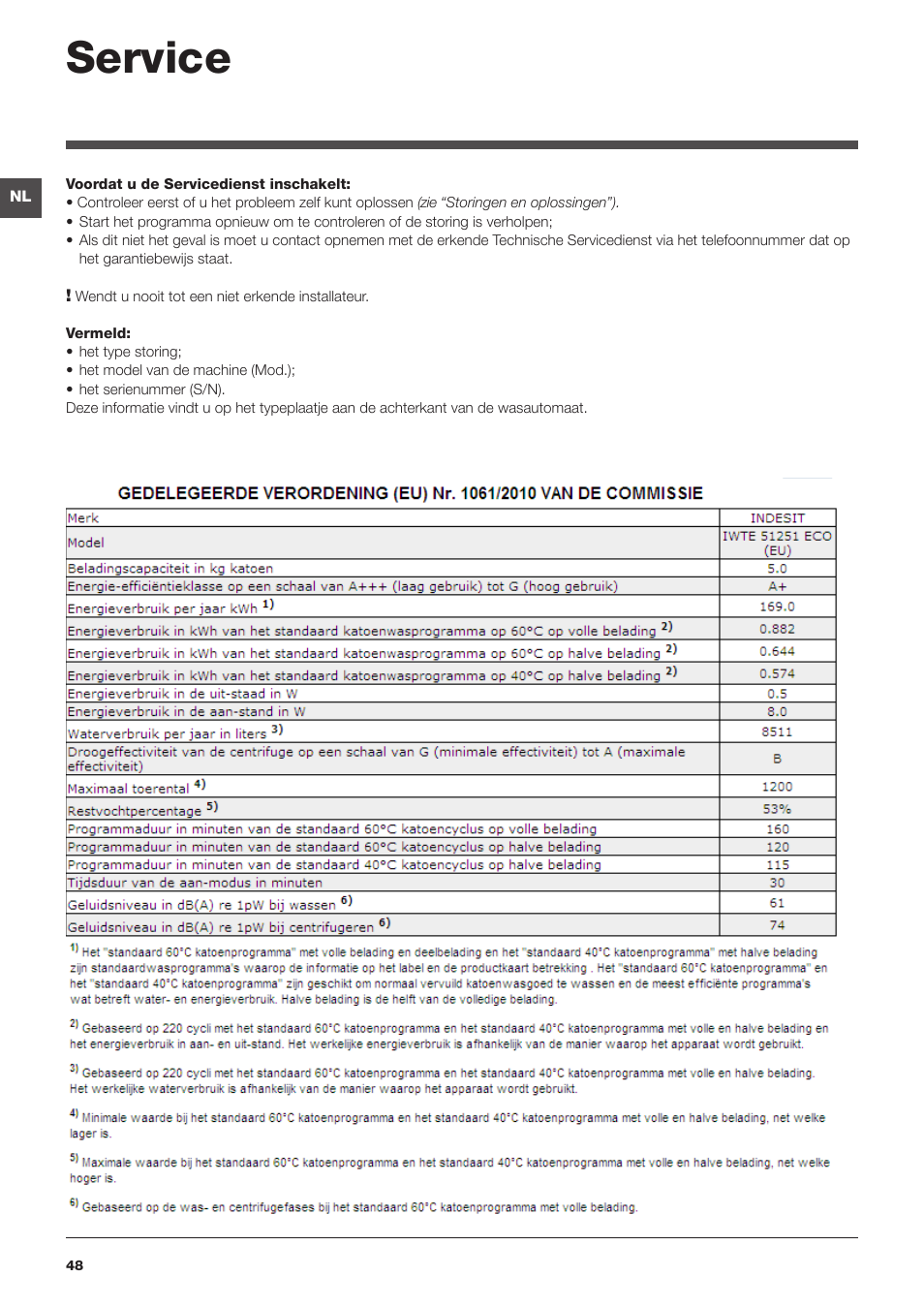 Service | Indesit IWTE-51251-ECO-(EU) User Manual | Page 48 / 84