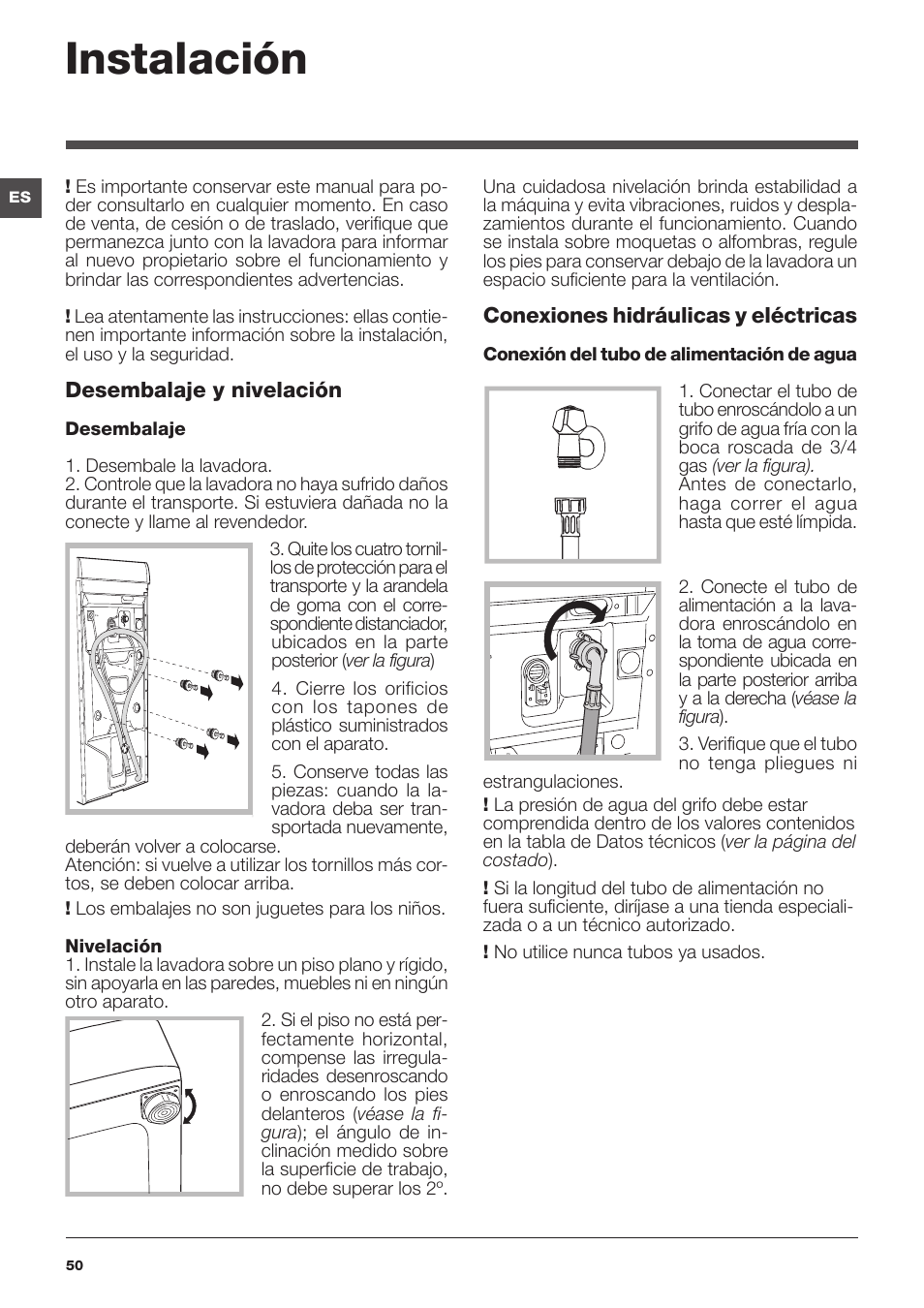 Instalación | Indesit IWTE-51251-ECO-(EU) User Manual | Page 50 / 84