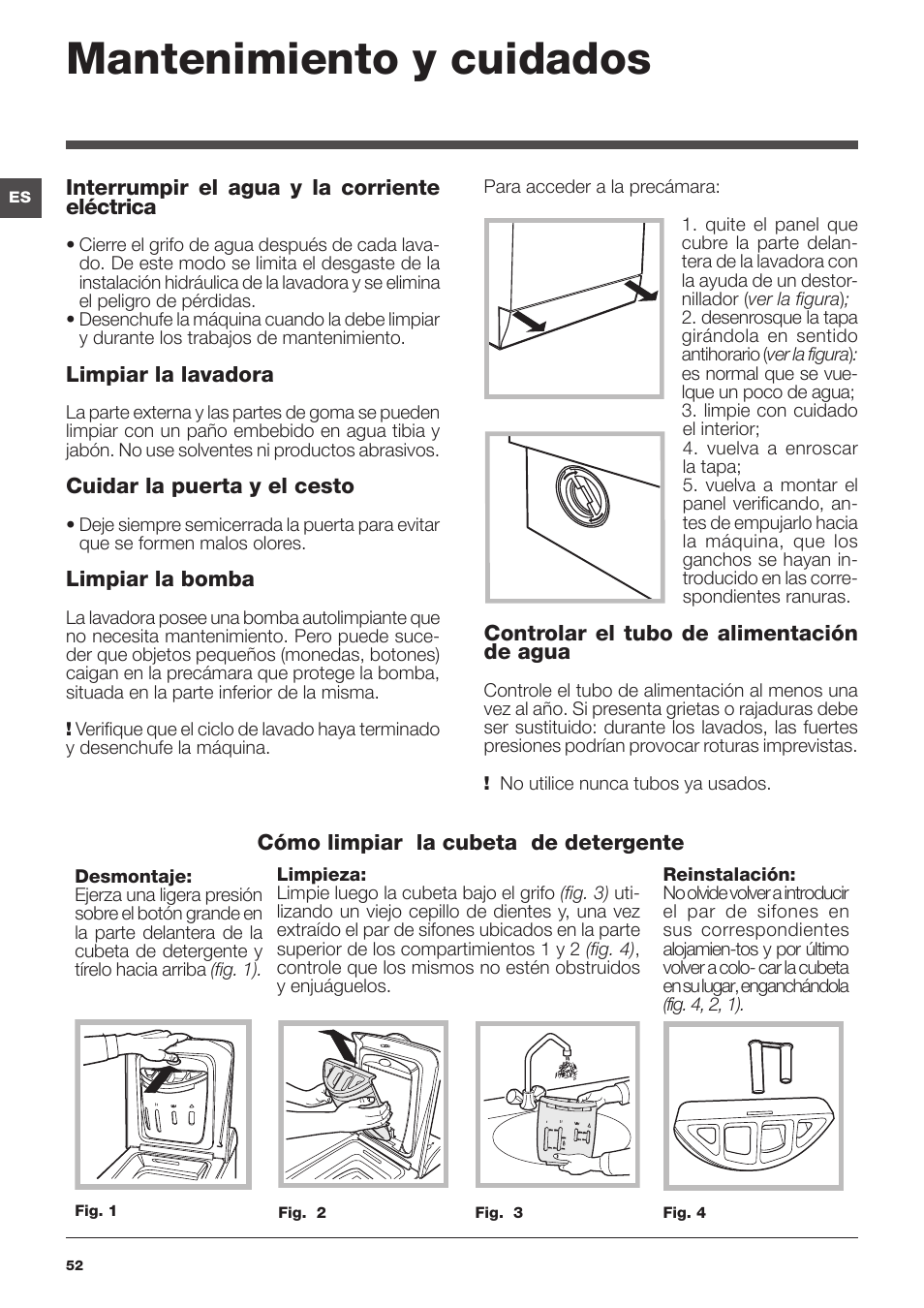 Mantenimiento y cuidados | Indesit IWTE-51251-ECO-(EU) User Manual | Page 52 / 84