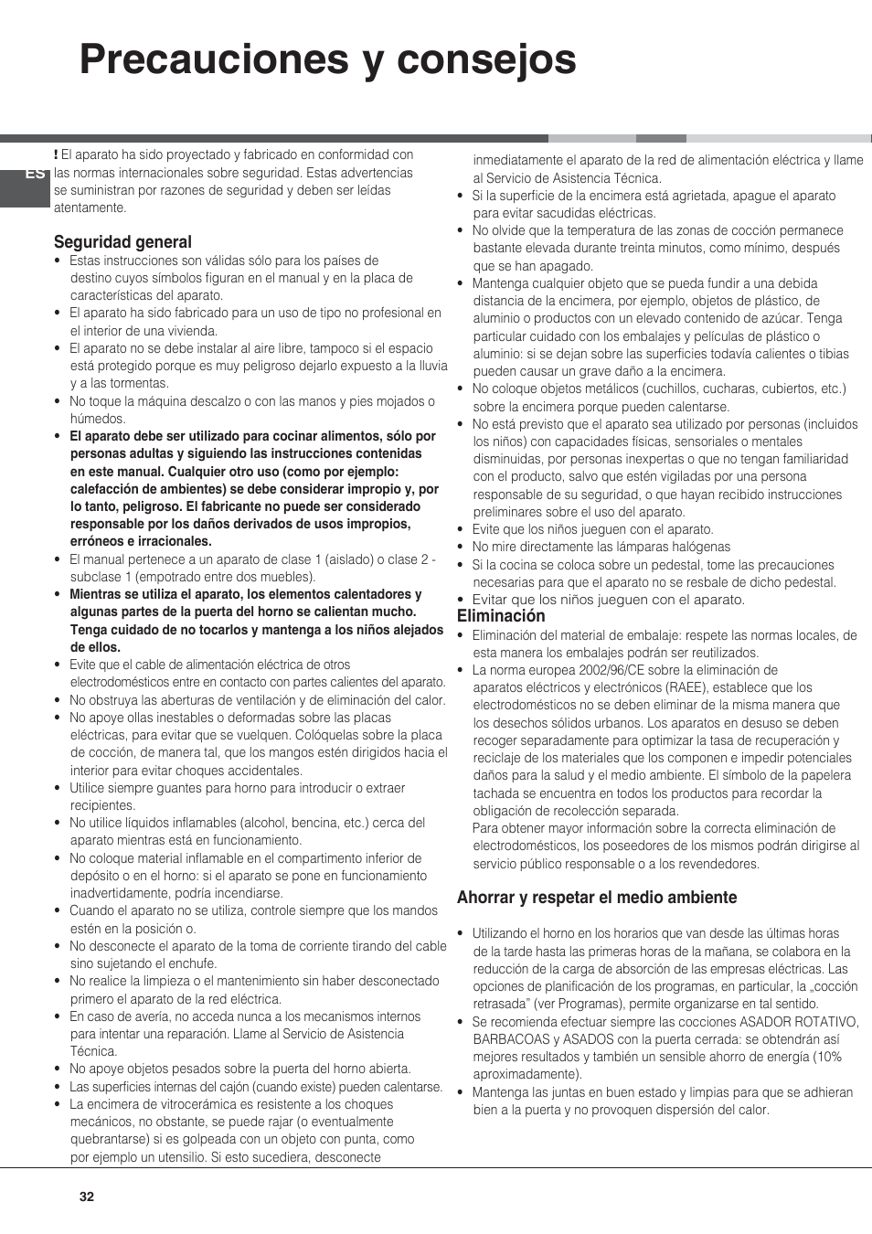 Precauciones y consejos | Indesit KN6C76A(X)-GR User Manual | Page 32 / 60