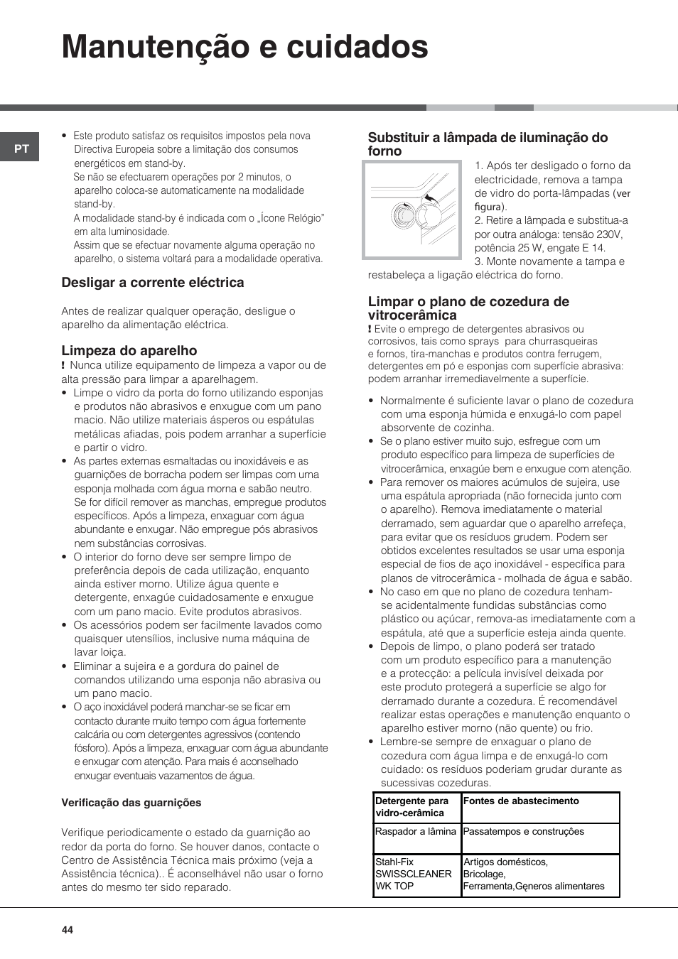 Manutenção e cuidados | Indesit KN6C76A(X)-GR User Manual | Page 44 / 60