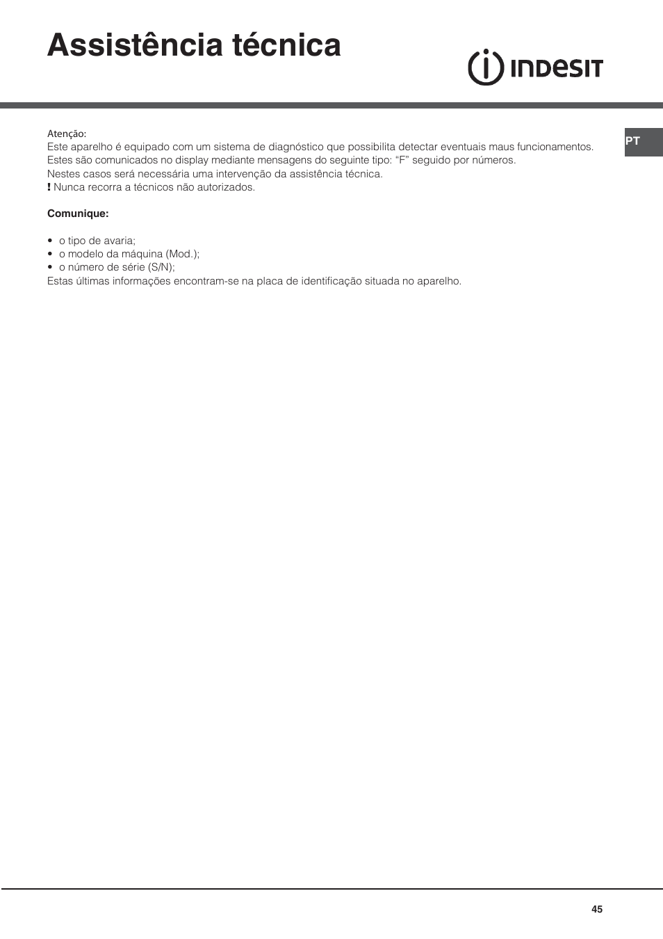 Assistência técnica | Indesit KN6C76A(X)-GR User Manual | Page 45 / 60