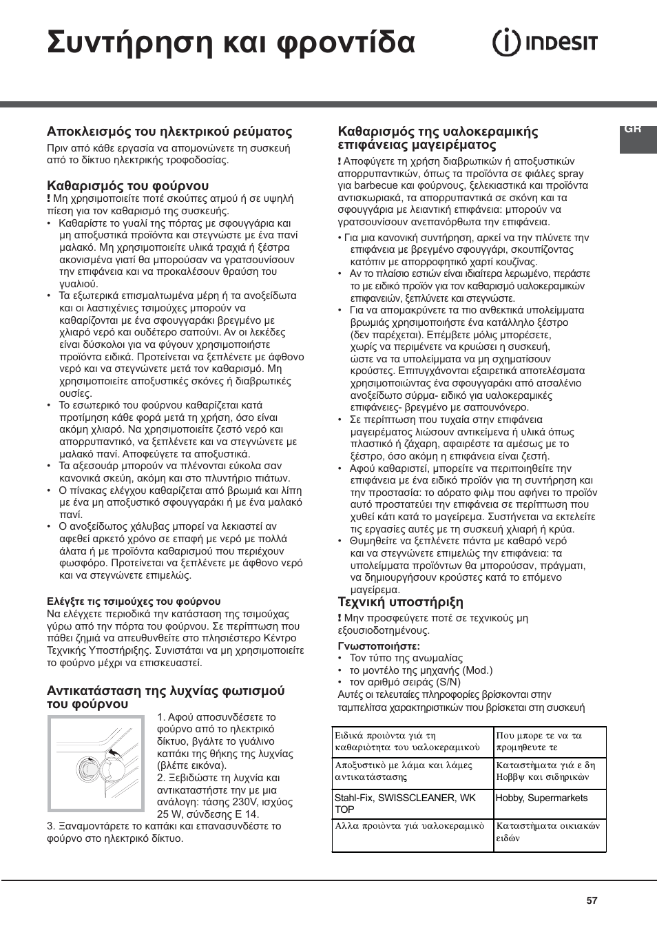 Συντήρηση και φροντίδα | Indesit KN6C76A(X)-GR User Manual | Page 57 / 60