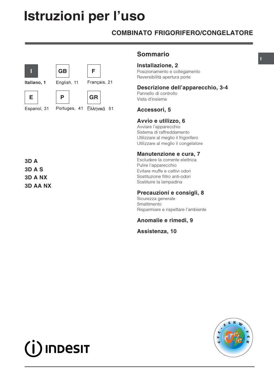 Indesit 3D AA NX User Manual | 60 pages