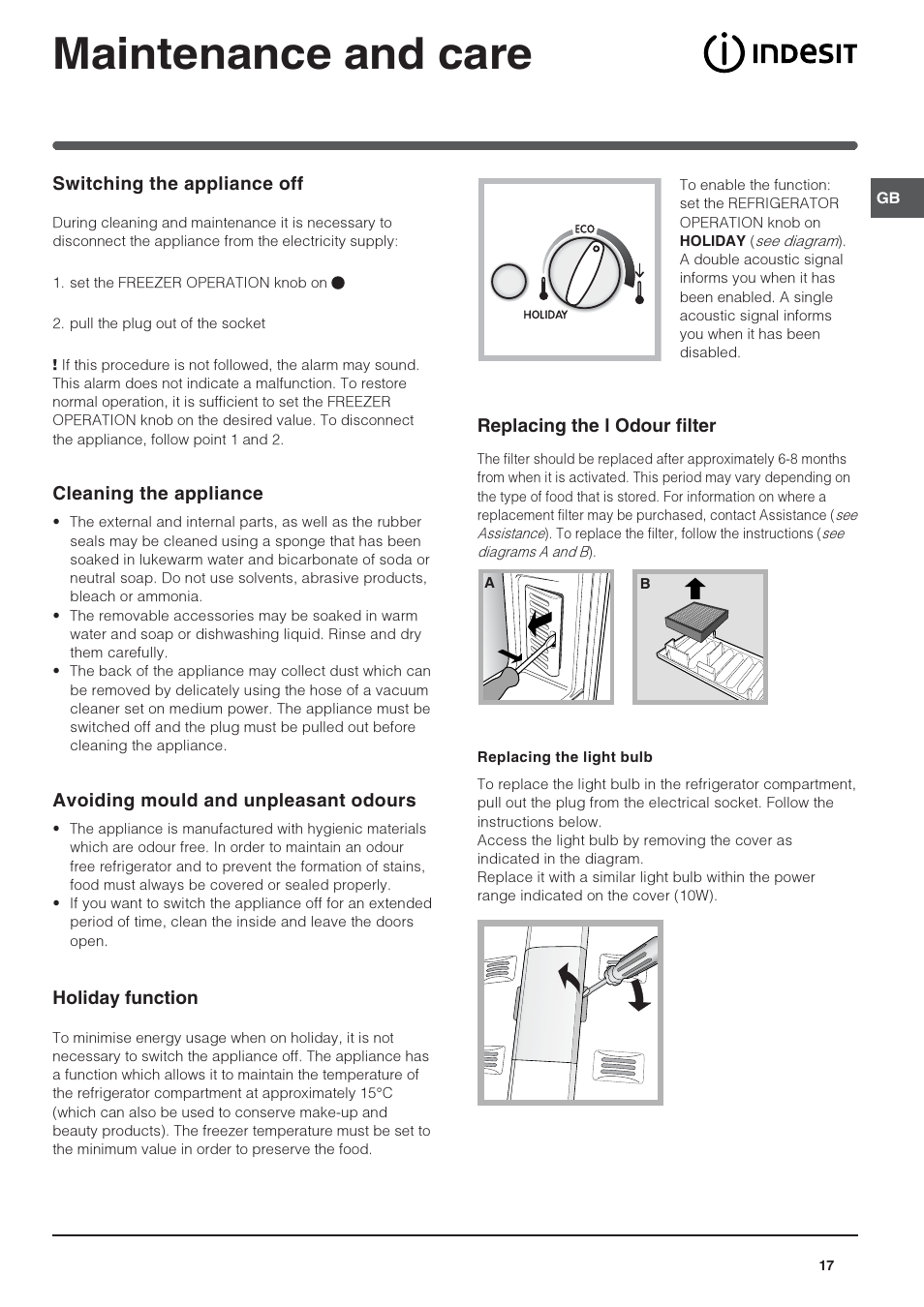 Maintenance and care | Indesit 3D AA NX User Manual | Page 17 / 60