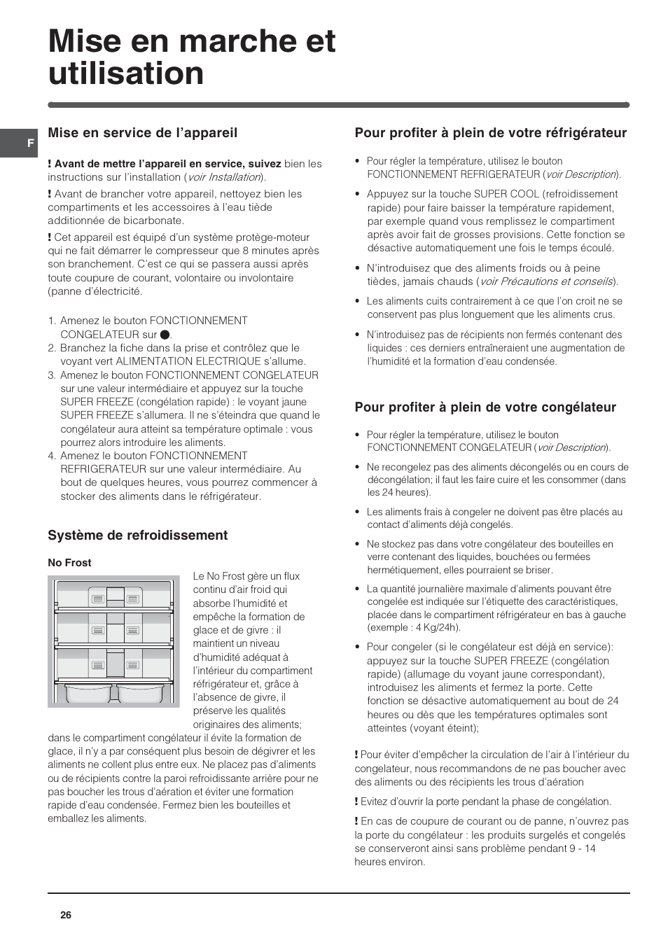 Mise en marche et utilisation | Indesit 3D AA NX User Manual | Page 26 / 60