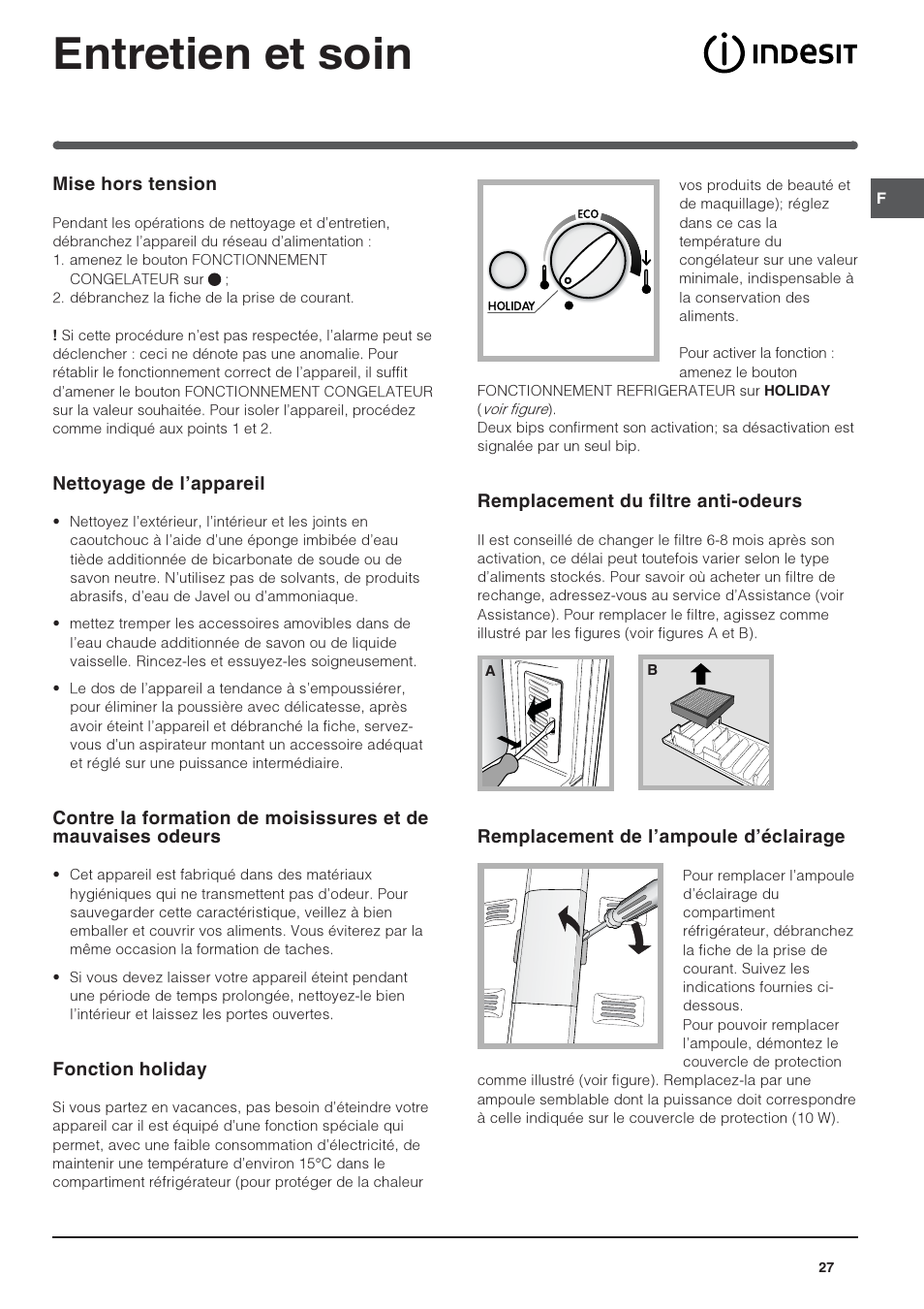 Entretien et soin | Indesit 3D AA NX User Manual | Page 27 / 60