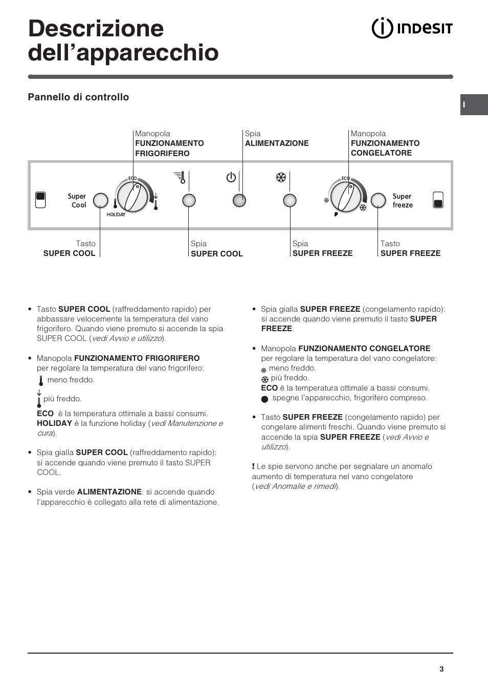 Descrizione dellapparecchio | Indesit 3D AA NX User Manual | Page 3 / 60