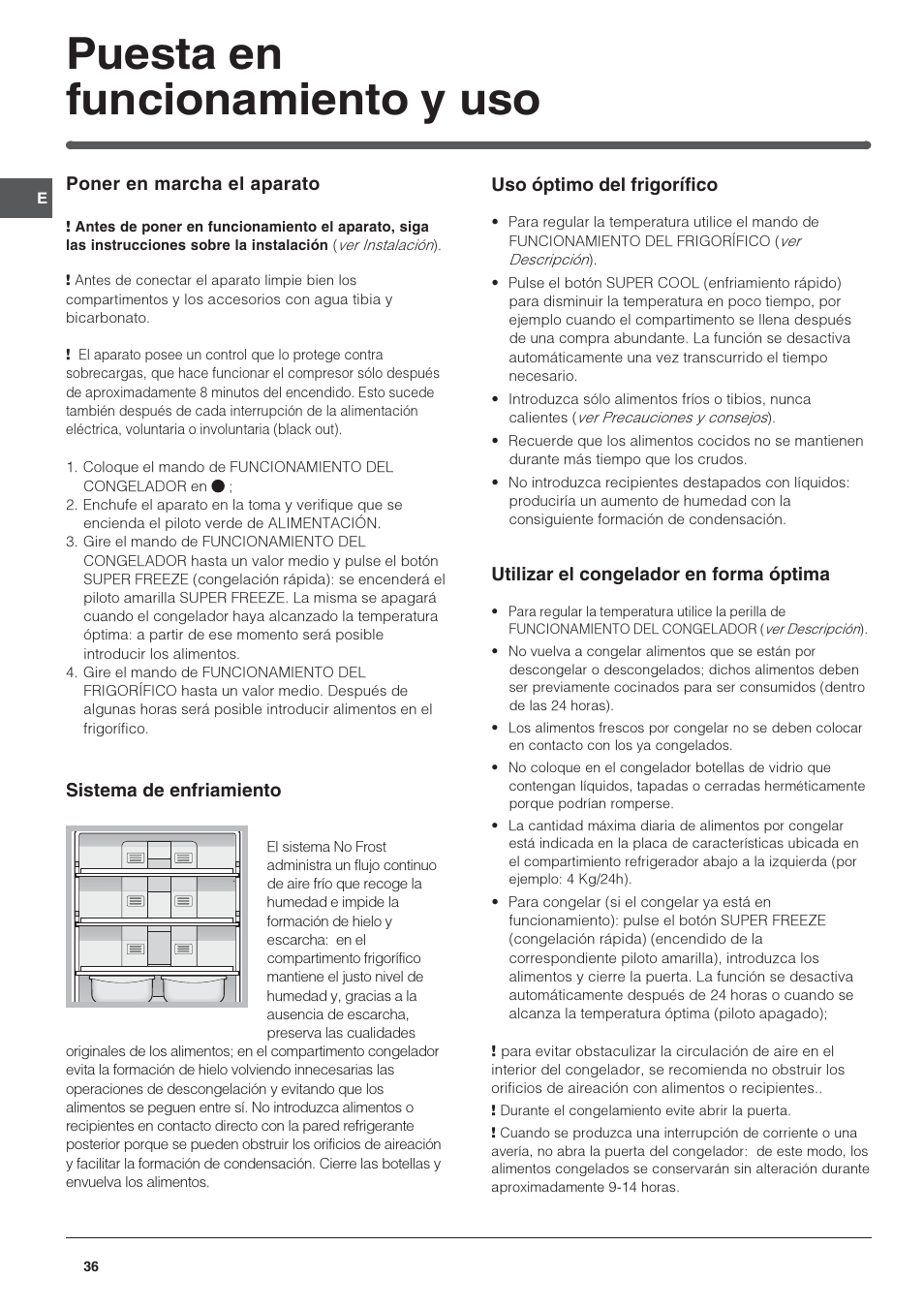 Puesta en funcionamiento y uso | Indesit 3D AA NX User Manual | Page 36 / 60