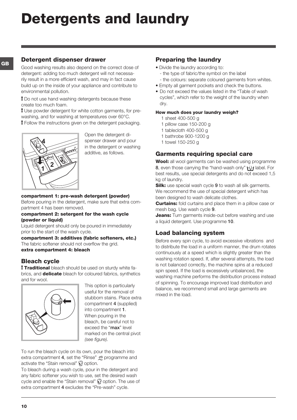 Detergents and laundry | Indesit IWC-61051-EU User Manual | Page 10 / 72