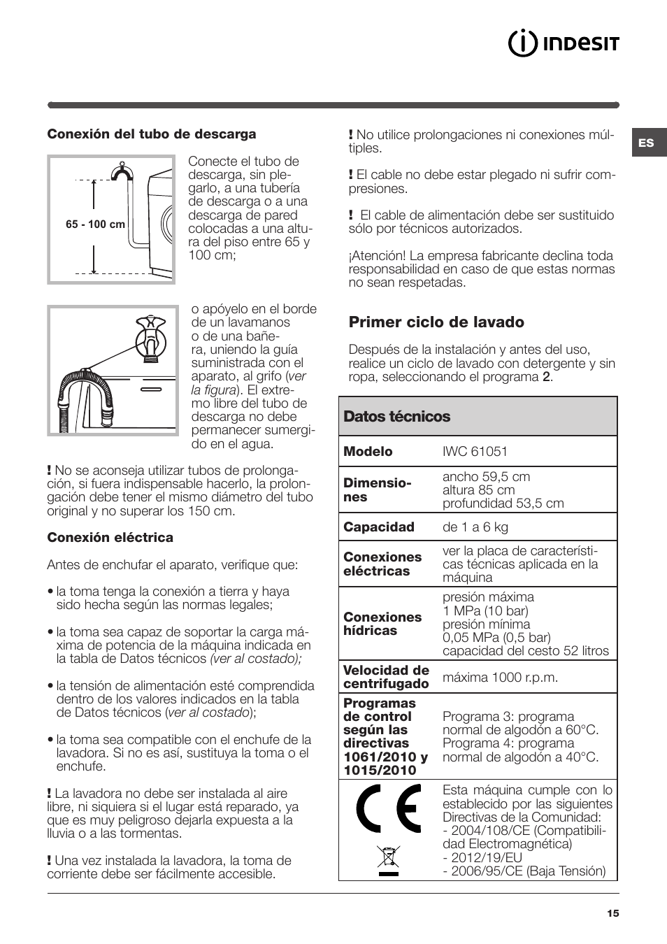 Indesit IWC-61051-EU User Manual | Page 15 / 72