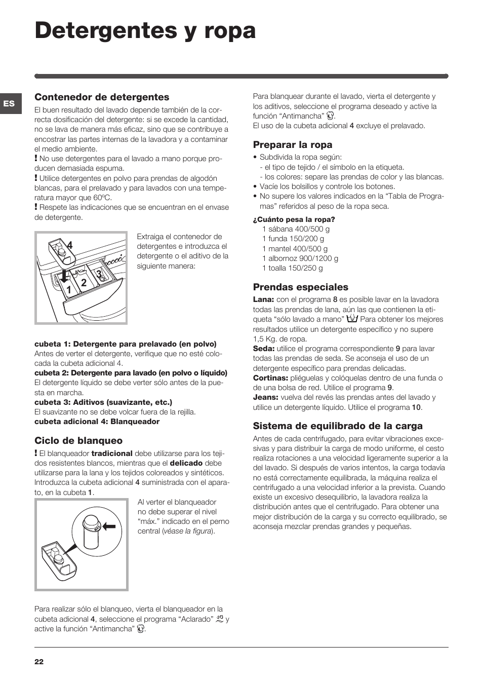 Detergentes y ropa | Indesit IWC-61051-EU User Manual | Page 22 / 72