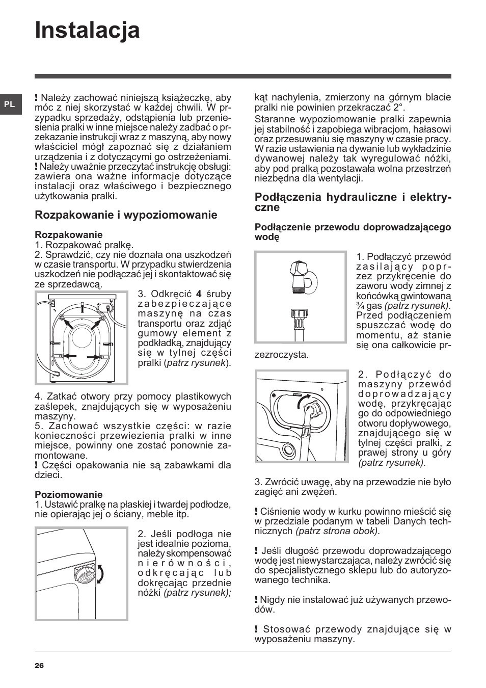 Instalacja | Indesit IWC-61051-EU User Manual | Page 26 / 72