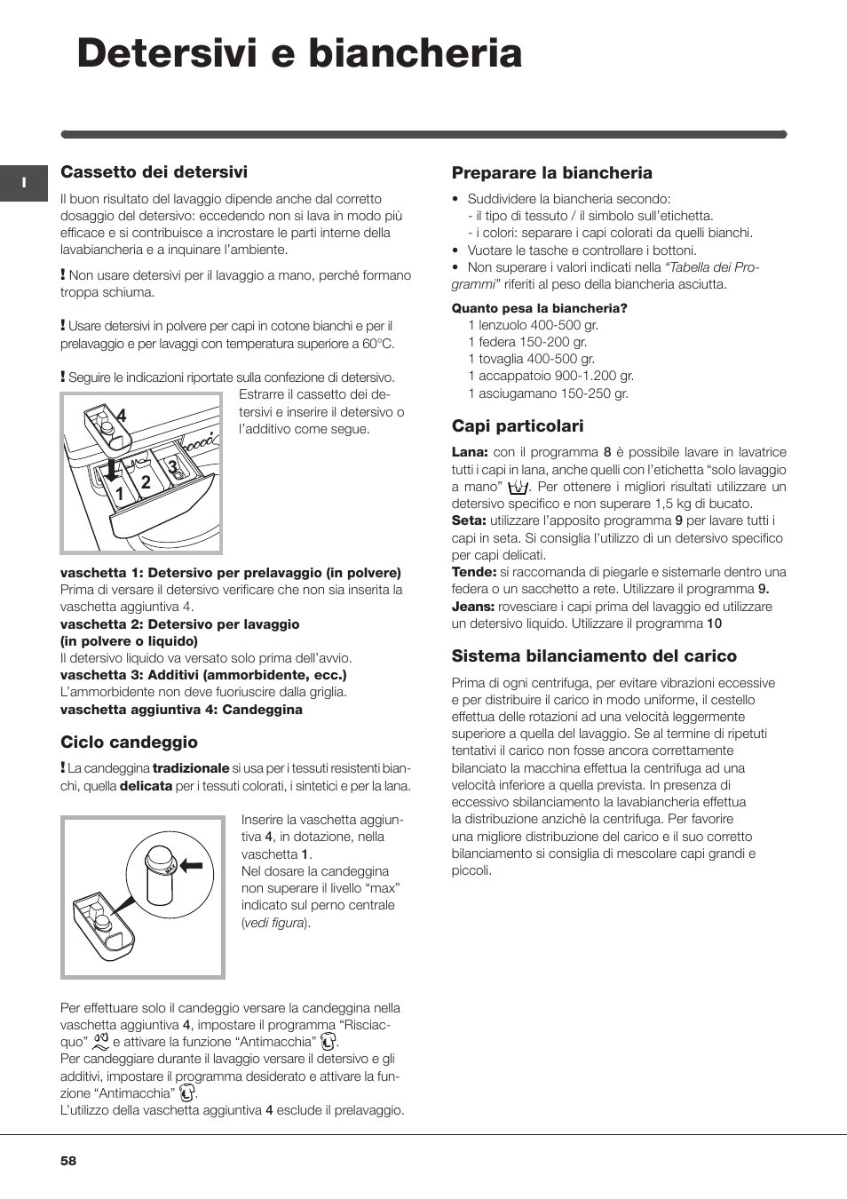 Detersivi e biancheria | Indesit IWC-61051-EU User Manual | Page 58 / 72