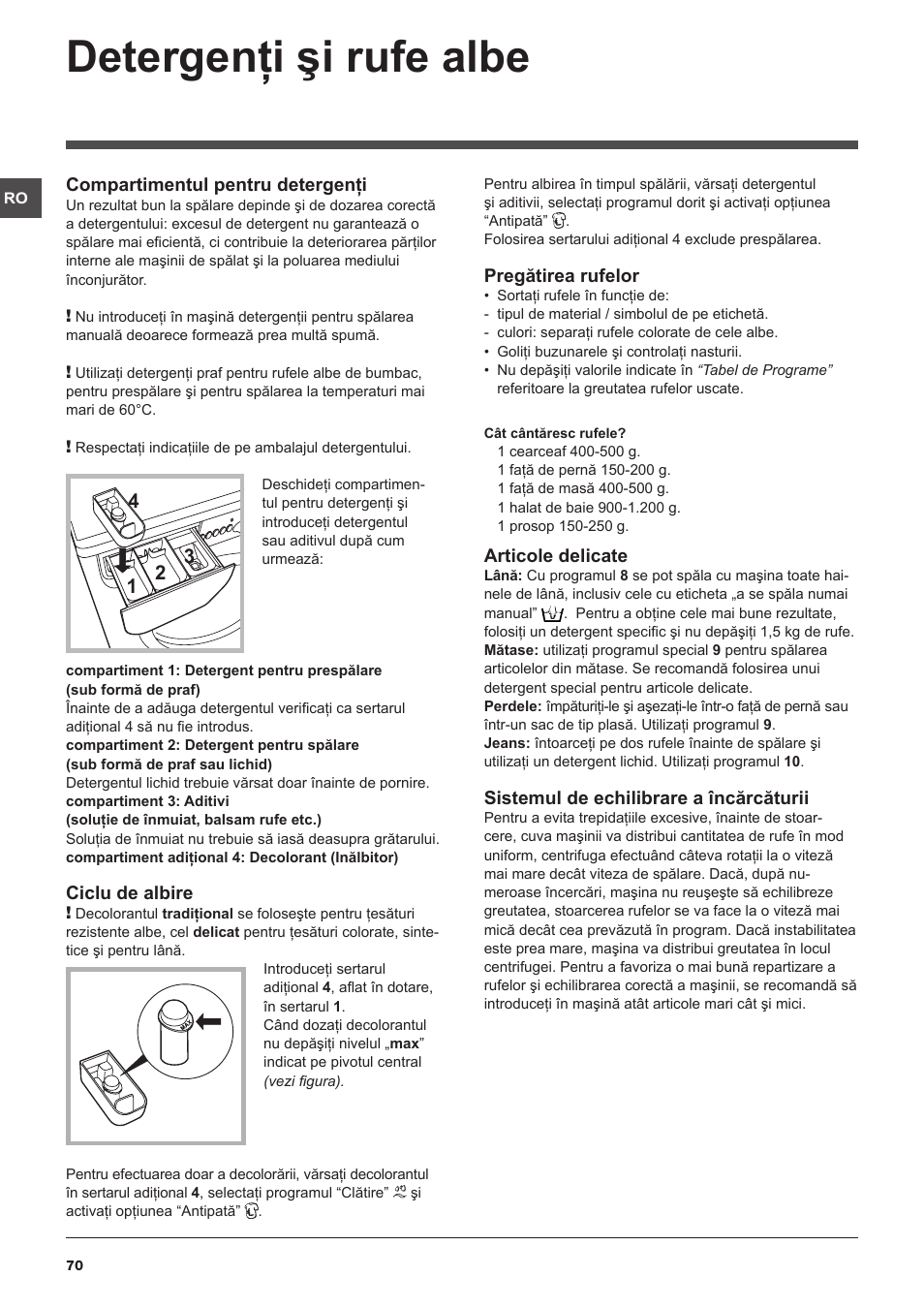 Detergenţi şi rufe albe | Indesit IWC-61051-EU User Manual | Page 70 / 72