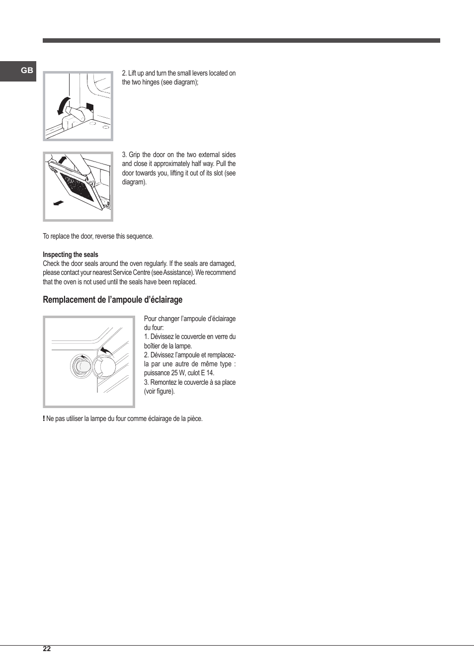 Remplacement de l’ampoule d’éclairage | Indesit FI-20.A-(WH)-1-S User Manual | Page 22 / 52