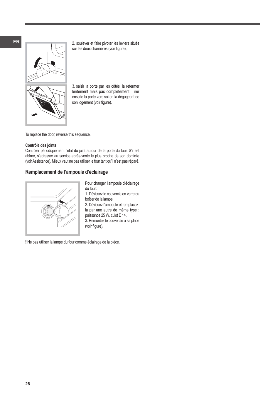 Remplacement de l’ampoule d’éclairage | Indesit FI-20.A-(WH)-1-S User Manual | Page 28 / 52