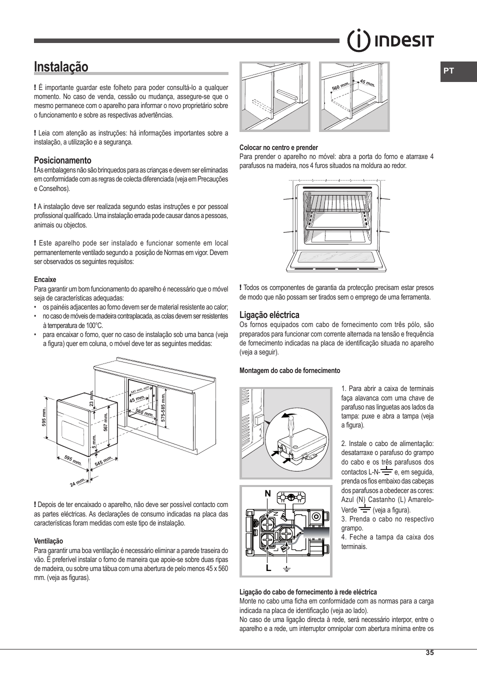 Instalação, Posicionamento, Ligação eléctrica | Indesit FI-20.A-(WH)-1-S User Manual | Page 35 / 52