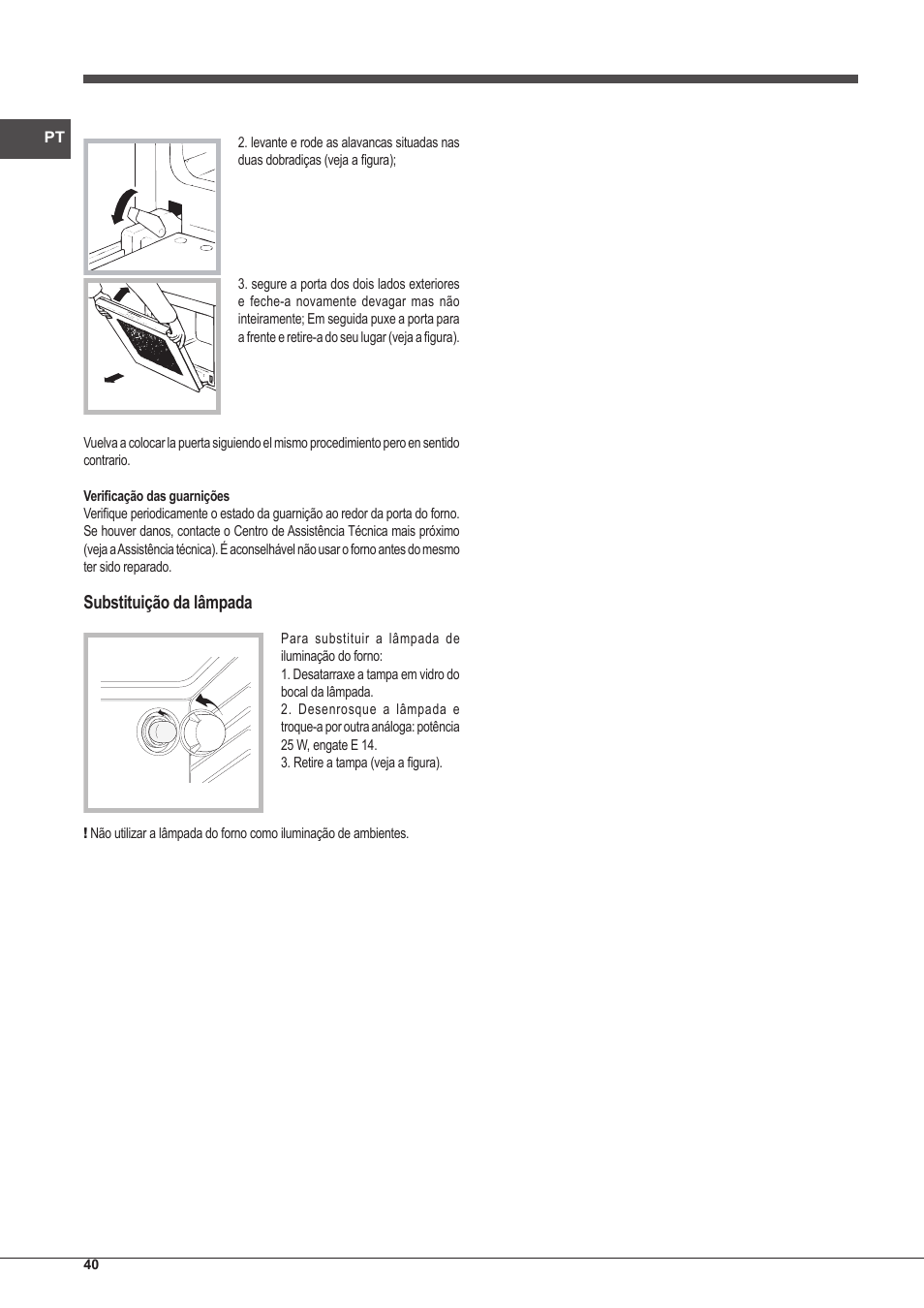 Substituição da lâmpada | Indesit FI-20.A-(WH)-1-S User Manual | Page 40 / 52