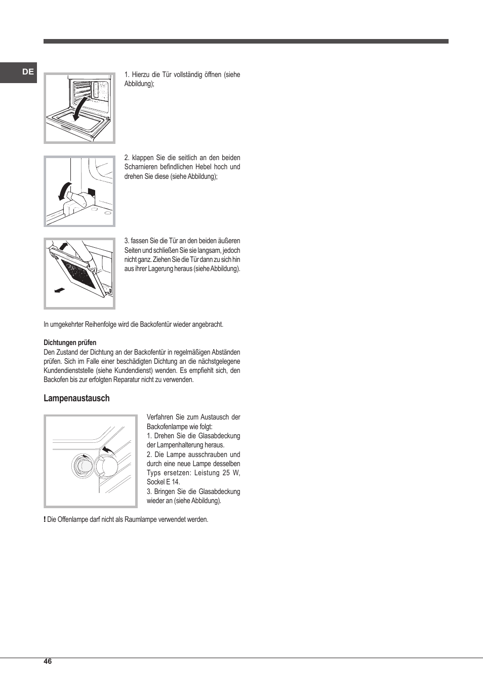 Lampenaustausch | Indesit FI-20.A-(WH)-1-S User Manual | Page 46 / 52