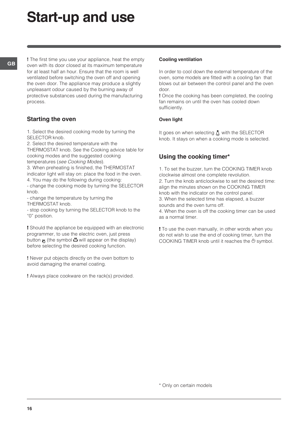 Start-up and use | Indesit FI-20.A-(WH)-1-(SP) User Manual | Page 16 / 72