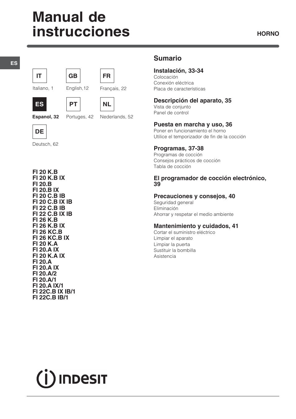 Manual de instrucciones | Indesit FI-20.A-(WH)-1-(SP) User Manual | Page 32 / 72