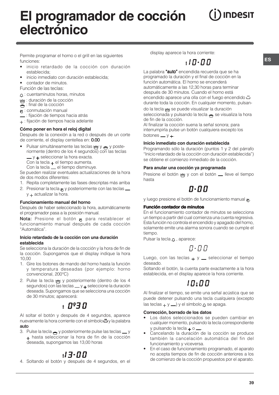 El programador de cocción electrónico | Indesit FI-20.A-(WH)-1-(SP) User Manual | Page 39 / 72
