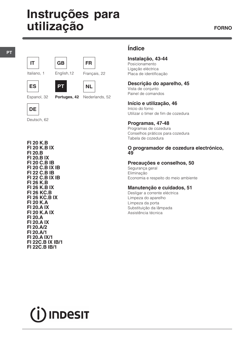 Instruções para utilização | Indesit FI-20.A-(WH)-1-(SP) User Manual | Page 42 / 72