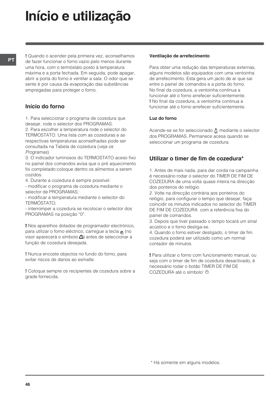 Início e utilização | Indesit FI-20.A-(WH)-1-(SP) User Manual | Page 46 / 72