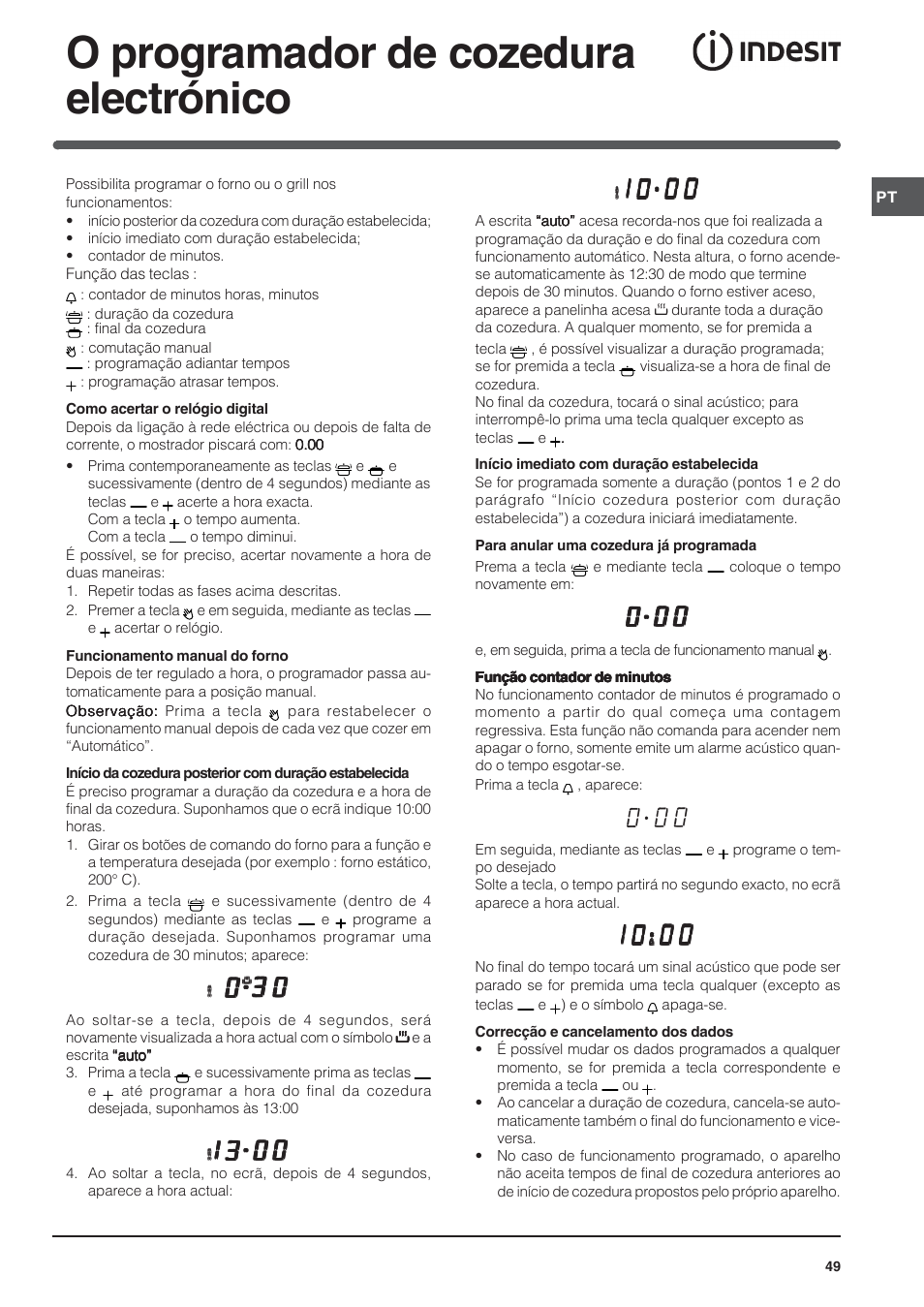 O programador de cozedura electrónico | Indesit FI-20.A-(WH)-1-(SP) User Manual | Page 49 / 72