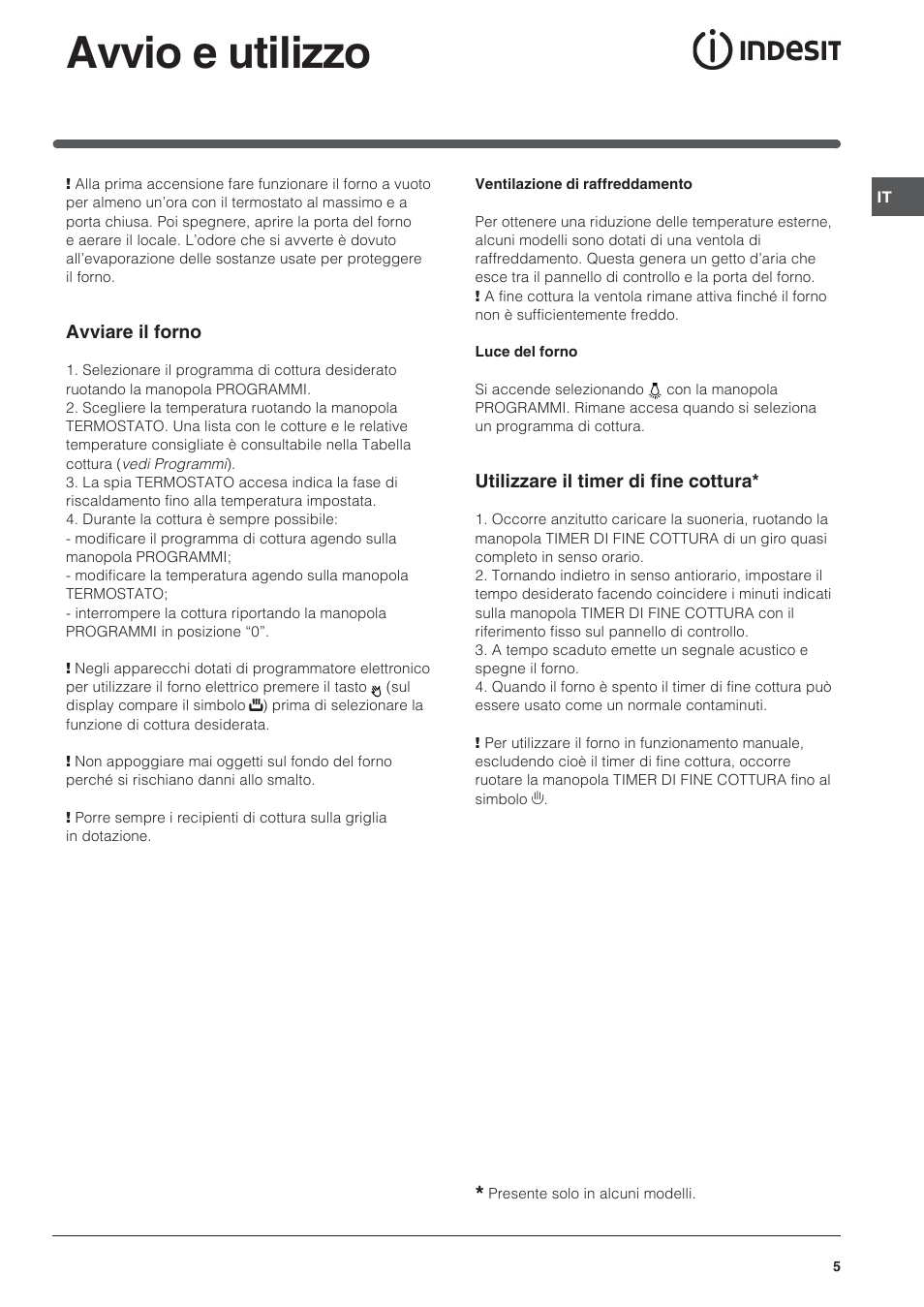 Avvio e utilizzo | Indesit FI-20.A-(WH)-1-(SP) User Manual | Page 5 / 72