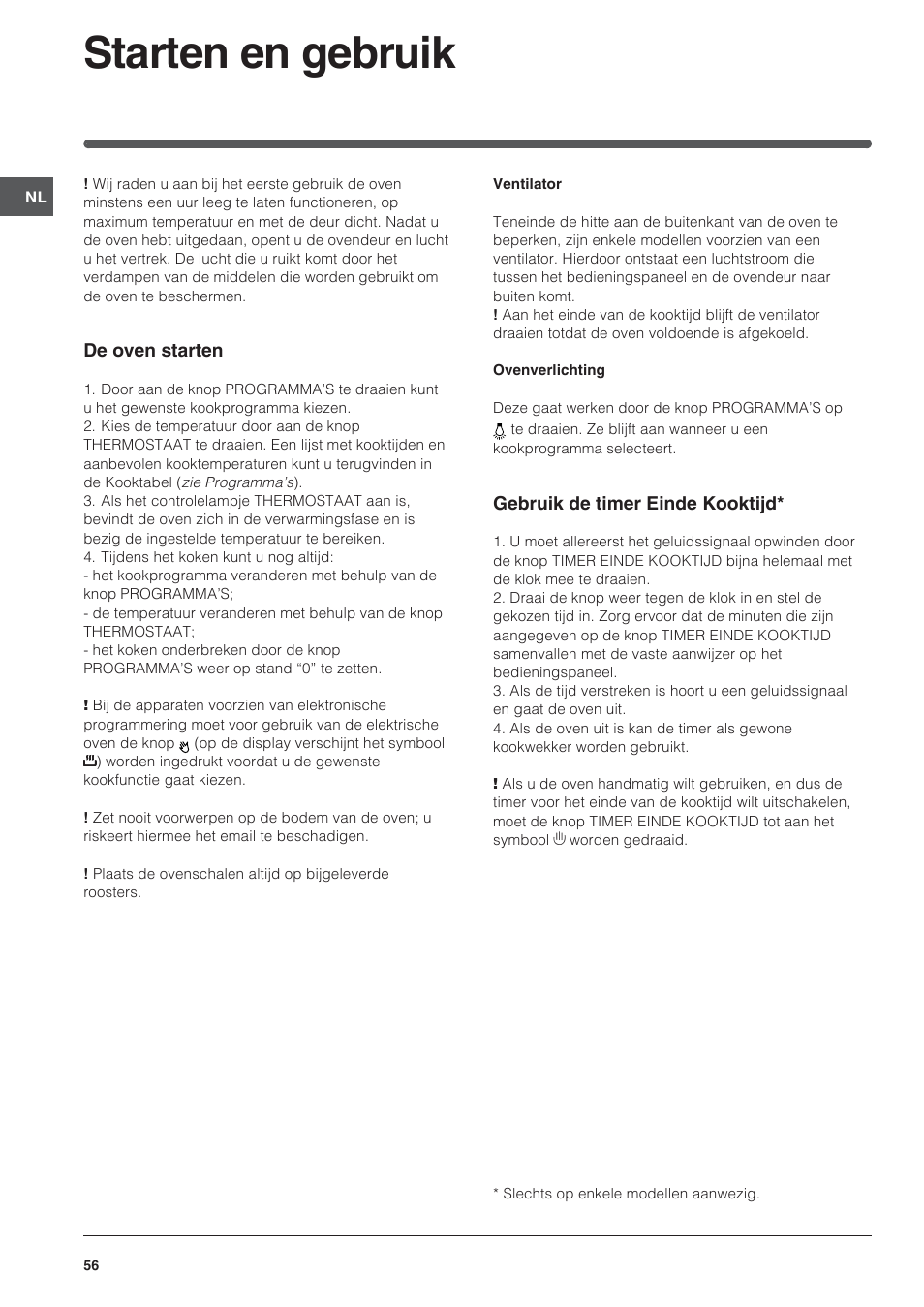 Starten en gebruik | Indesit FI-20.A-(WH)-1-(SP) User Manual | Page 56 / 72