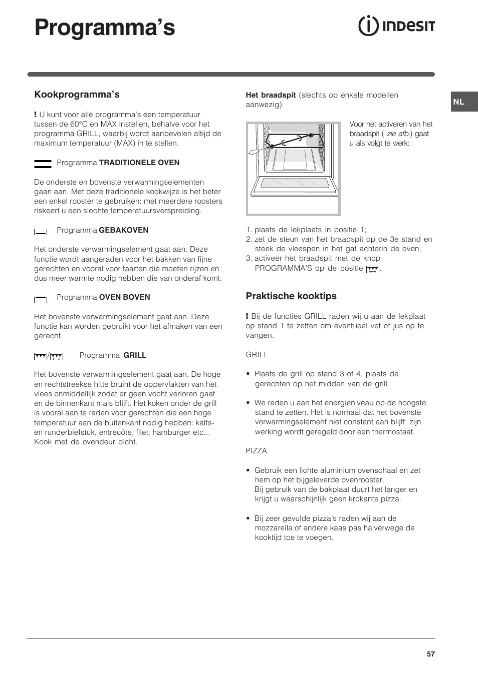 Programma’s | Indesit FI-20.A-(WH)-1-(SP) User Manual | Page 57 / 72