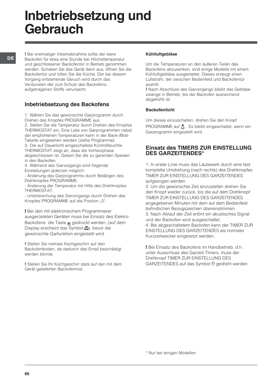 Inbetriebsetzung und gebrauch | Indesit FI-20.A-(WH)-1-(SP) User Manual | Page 66 / 72