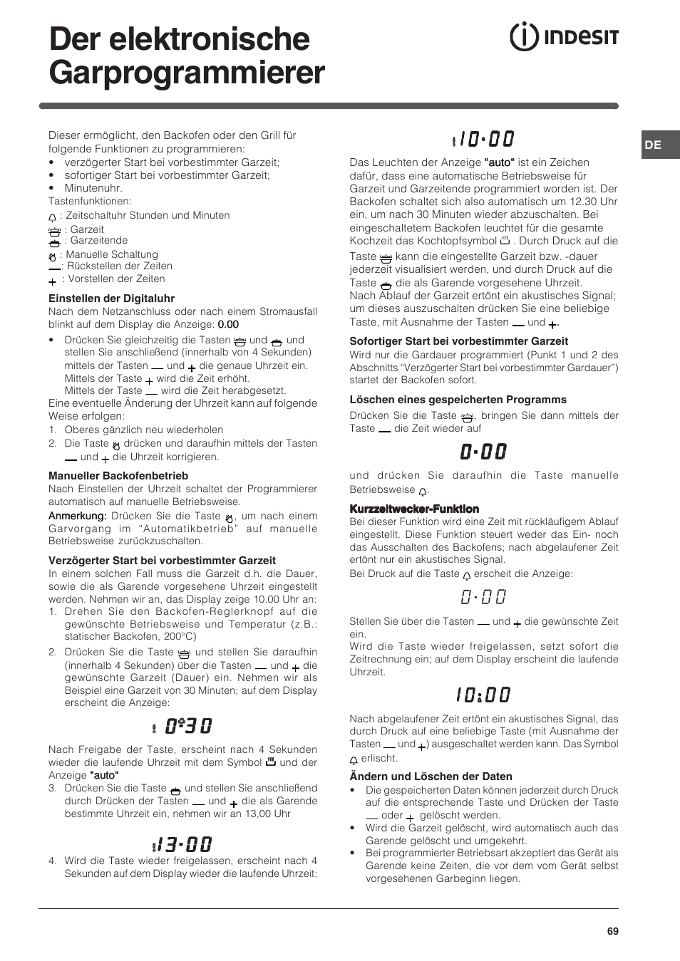 Der elektronische garprogrammierer | Indesit FI-20.A-(WH)-1-(SP) User Manual | Page 69 / 72